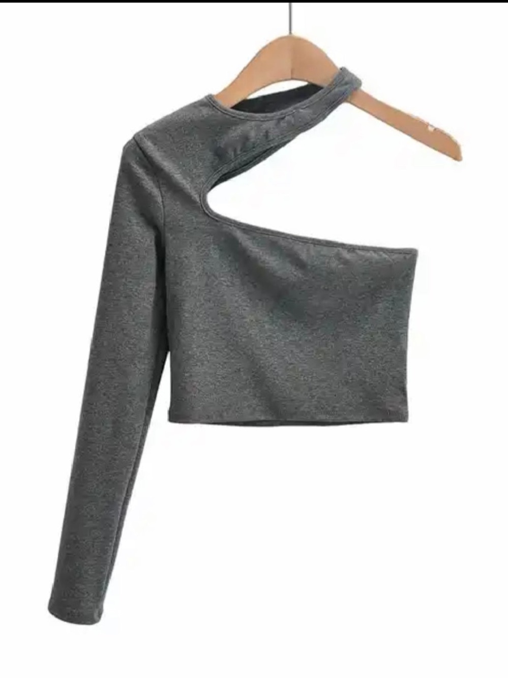 Asymmetric Cutout One-Shoulder Crop Top - Gray